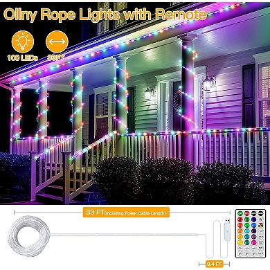 Ollny 100 LED 33ft 18 Colors Changing Rope Lights