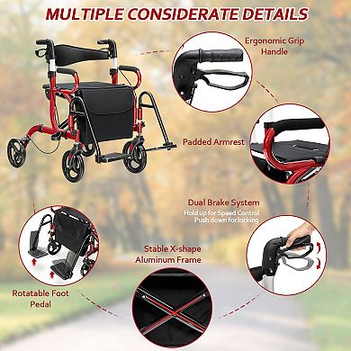 The Ultimate 2-in-1 Folding Rollator and Transport Wheelchair