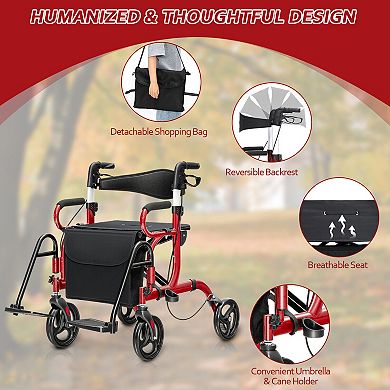 The Ultimate 2-in-1 Folding Rollator and Transport Wheelchair