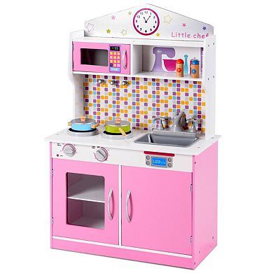 Kid's Wooden Pretend Cooking Play Kitchen Set