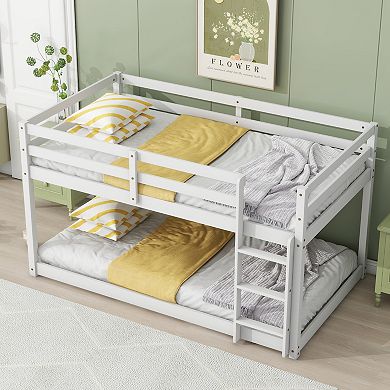 Whisen Wooden Twin over Twin Loft Bed with Ladder ,Upper and Bottom Bed Platforms