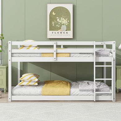 Whisen Wooden Twin over Twin Loft Bed with Ladder ,Upper and Bottom Bed Platforms