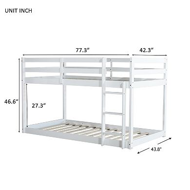 Whisen Wooden Twin over Twin Loft Bed with Ladder ,Upper and Bottom Bed Platforms
