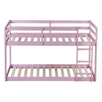 Whisen Wooden Twin over Twin Loft Bed with Ladder ,Upper and Bottom Bed Platforms