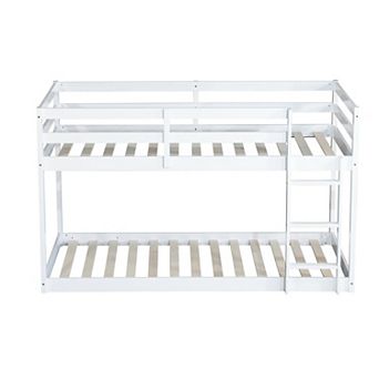 Whisen Wooden Twin over Twin Loft Bed with Ladder ,Upper and Bottom Bed Platforms