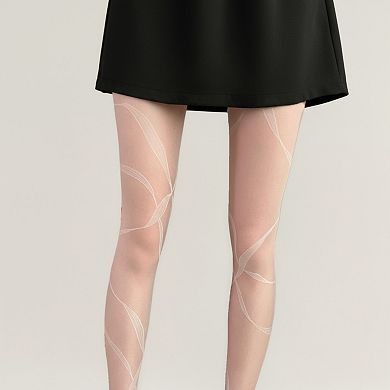 Women's Sheer Pantyhose with Abstract Leaf Line Pattern