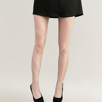 Women's Sheer Pantyhose with Abstract Leaf Line Pattern