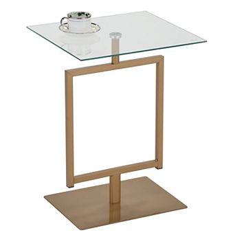 Kings Brand Furniture Side End Table with Metal Base and Tempered Glass Top