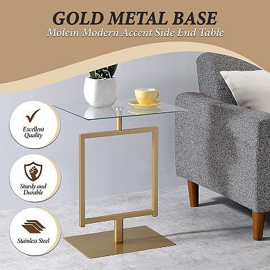 Kings Brand Furniture Side End Table with Metal Base and Tempered Glass Top