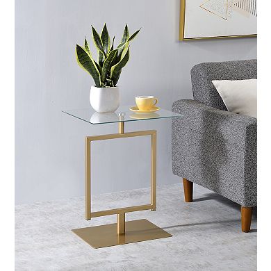 Kings Brand Furniture Side End Table with Metal Base and Tempered Glass Top
