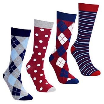 No Cold Feet Men’s Colorful Dress Socks, Mid-Calf Combed Cotton 4-Pack, U.S. Men's Size 8-13