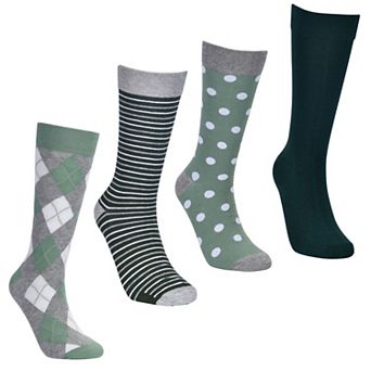 No Cold Feet Men’s Colorful Dress Socks, Mid-Calf Combed Cotton 4-Pack, U.S. Men's Size 8-13