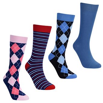 No Cold Feet Men’s Colorful Dress Socks, Mid-Calf Combed Cotton 4-Pack, U.S. Men's Size 8-13