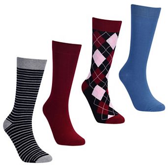 No Cold Feet Men’s Colorful Dress Socks, Mid-Calf Combed Cotton 4-Pack, U.S. Men's Size 8-13
