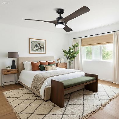 52" Modern Black Dimming LED Ceiling Fan with Light and Remote