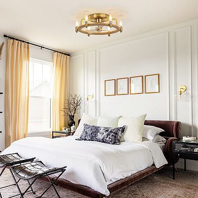 20" Gold Flush Mount Cage Ceiling Fan with Light and Remote Control