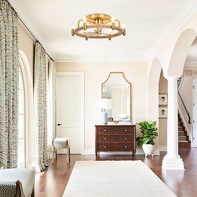 20" Gold Flush Mount Cage Ceiling Fan with Light and Remote Control