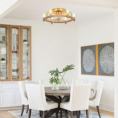 20" Gold Flush Mount Cage Ceiling Fan with Light and Remote Control