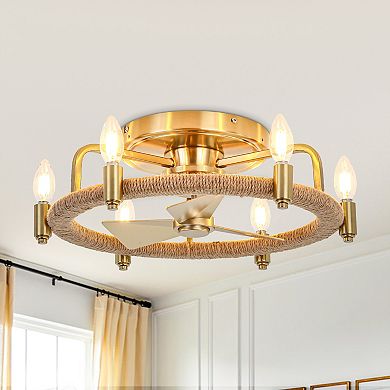 20" Gold Flush Mount Cage Ceiling Fan with Light and Remote Control