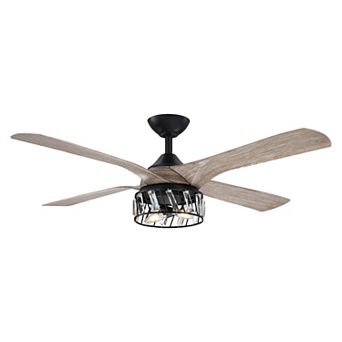 52" Farmhouse ABS 4-Blade Indoor Crystal Ceiling Fan with Remote