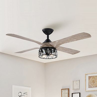 52" Farmhouse ABS 4-Blade Indoor Crystal Ceiling Fan with Remote