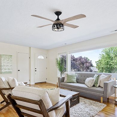 52" Farmhouse ABS 4-Blade Indoor Crystal Ceiling Fan with Remote