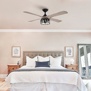 52" Farmhouse ABS 4-Blade Indoor Crystal Ceiling Fan with Remote