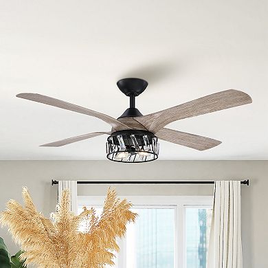 52" Farmhouse ABS 4-Blade Indoor Crystal Ceiling Fan with Remote