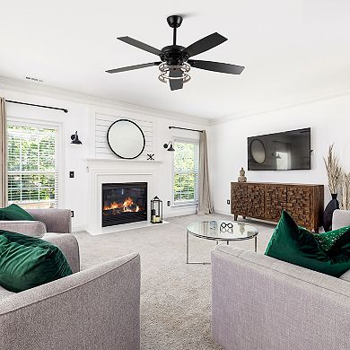 52" Modern Downrod Mount Dimmable LED Ceiling Fan with Remote and Reversible Blades