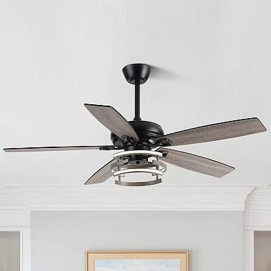 52" Modern Downrod Mount Dimmable LED Ceiling Fan with Remote and Reversible Blades