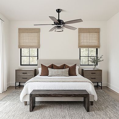 52" Modern Downrod Mount Dimmable LED Ceiling Fan with Remote and Reversible Blades