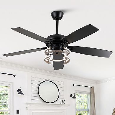 52" Modern Downrod Mount Dimmable LED Ceiling Fan with Remote and Reversible Blades