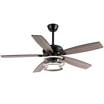 52" Modern Downrod Mount Dimmable LED Ceiling Fan with Remote and Reversible Blades