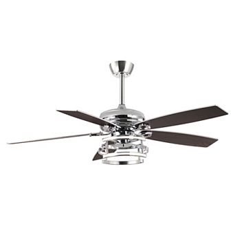 52" Modern Downrod Mount Dimmable LED Ceiling Fan with Remote and Reversible Blades