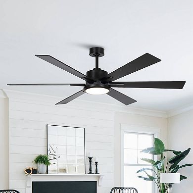 65" Modern 6-Blade Black LED Ceiling Fan with Remote Control