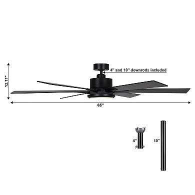 65" Modern 6-Blade Black LED Ceiling Fan with Remote Control