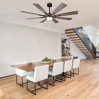 60" Matte Black Large Ceiling Fan with LED Light & Reversible Blades