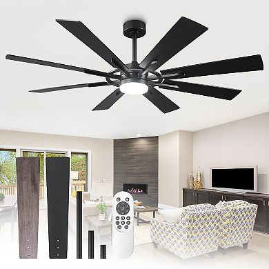 60" Matte Black Large Ceiling Fan with LED Light & Reversible Blades