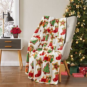 Kate Aurora Christmas Trains and Stockings Oversized Ultra Soft and Plush Throw Accent Blanket