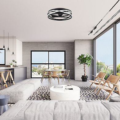 20-inch Matte Black Flush Mount Low Profile Ceiling Fan with Remote and Light Kits