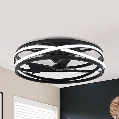 20-inch Matte Black Flush Mount Low Profile Ceiling Fan with Remote and Light Kits