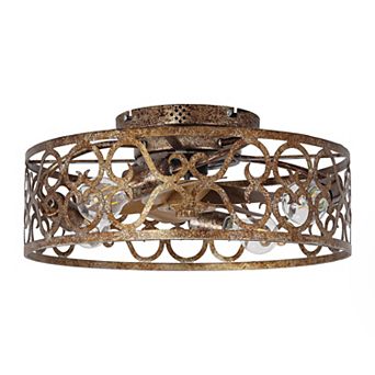 17.7" Rustic Gold Metal Caged Smart Ceiling Fan with Light and Remote, App Control