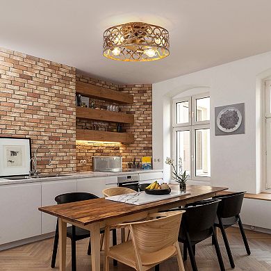 17.7" Rustic Gold Metal Caged Smart Ceiling Fan with Light and Remote, App Control