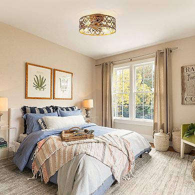 17.7" Rustic Gold Metal Caged Smart Ceiling Fan with Light and Remote, App Control