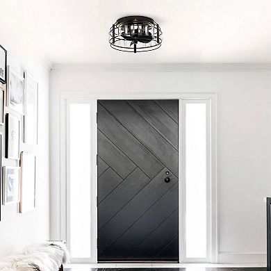 13" Modern Flush Mount Crystal Ceiling Fan with LED Light