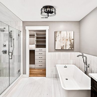 13" Modern Flush Mount Crystal Ceiling Fan with LED Light