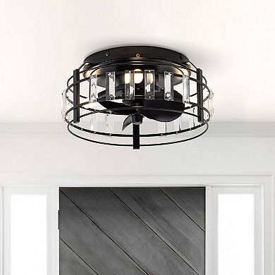 13" Modern Flush Mount Crystal Ceiling Fan with LED Light