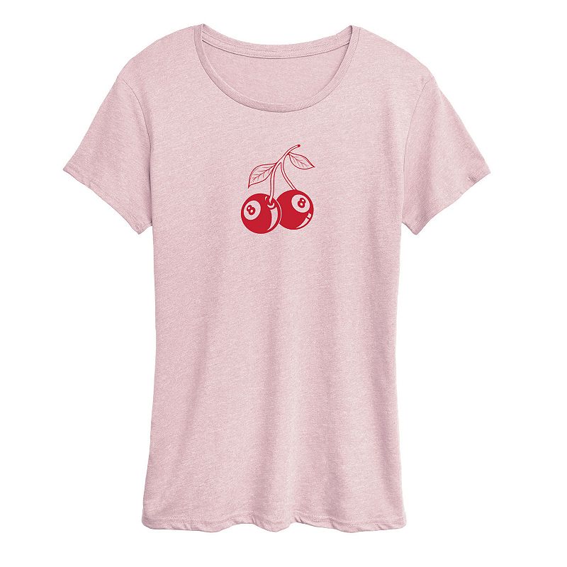 Licensed Character Women's 8 Ball Cherries Graphic Tee, Size: Medium, Grey Pink