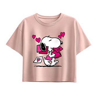 Girls 7-16 Peanuts Snoopy Valentine's Cards Boxy Tee