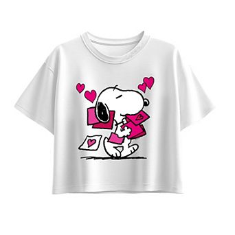 Girls 7-16 Peanuts Snoopy Valentine's Cards Boxy Tee